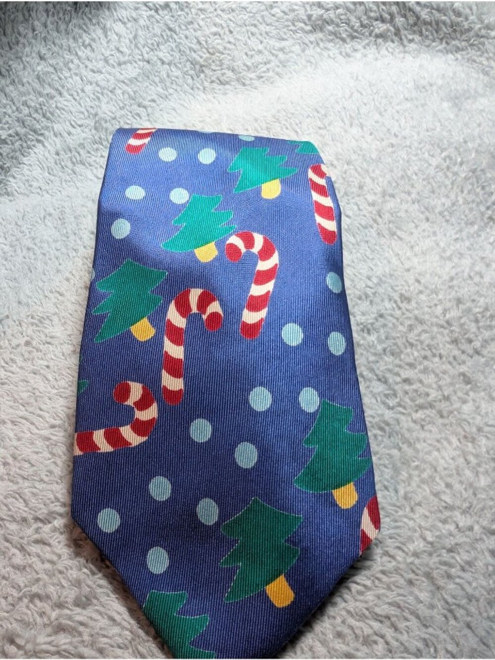 Christmas Silk Tie With Candy Cane & Tree Pattern